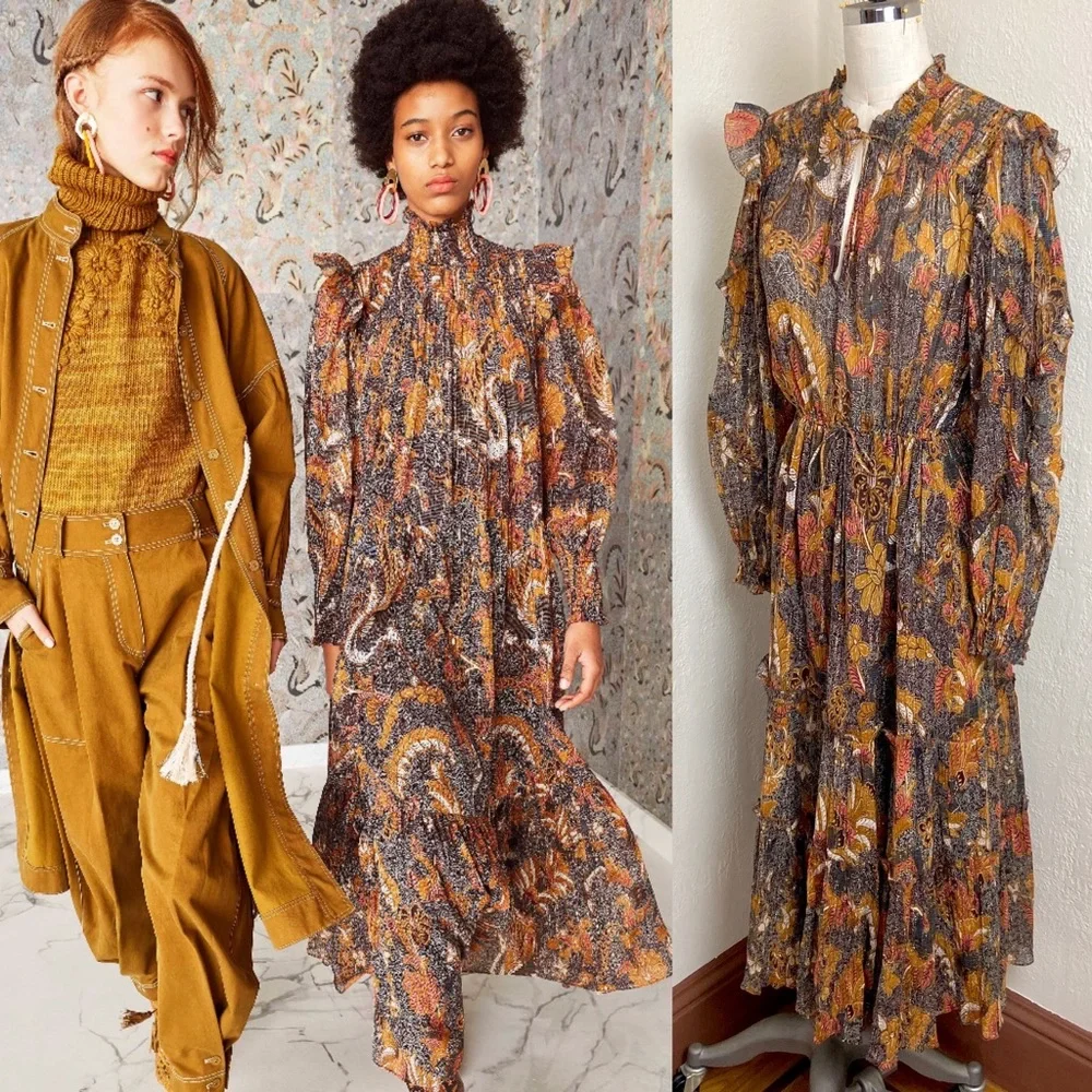 $650 Ulla Johnson RARE! Paola Silk Lurex Midi Dress - Picture 1 of 15